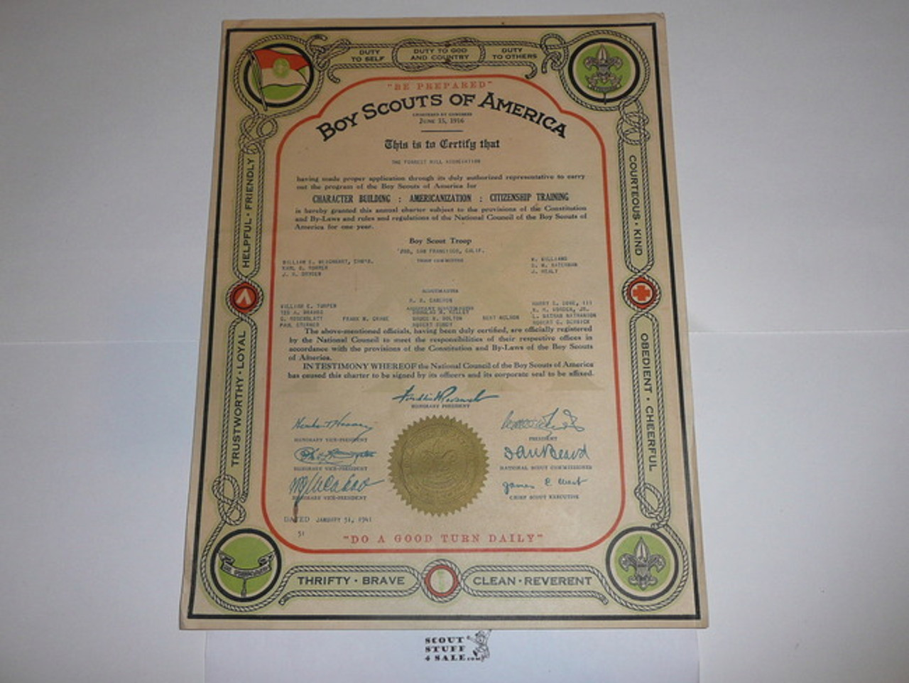 1941 Boy Scout Troop Charter, January