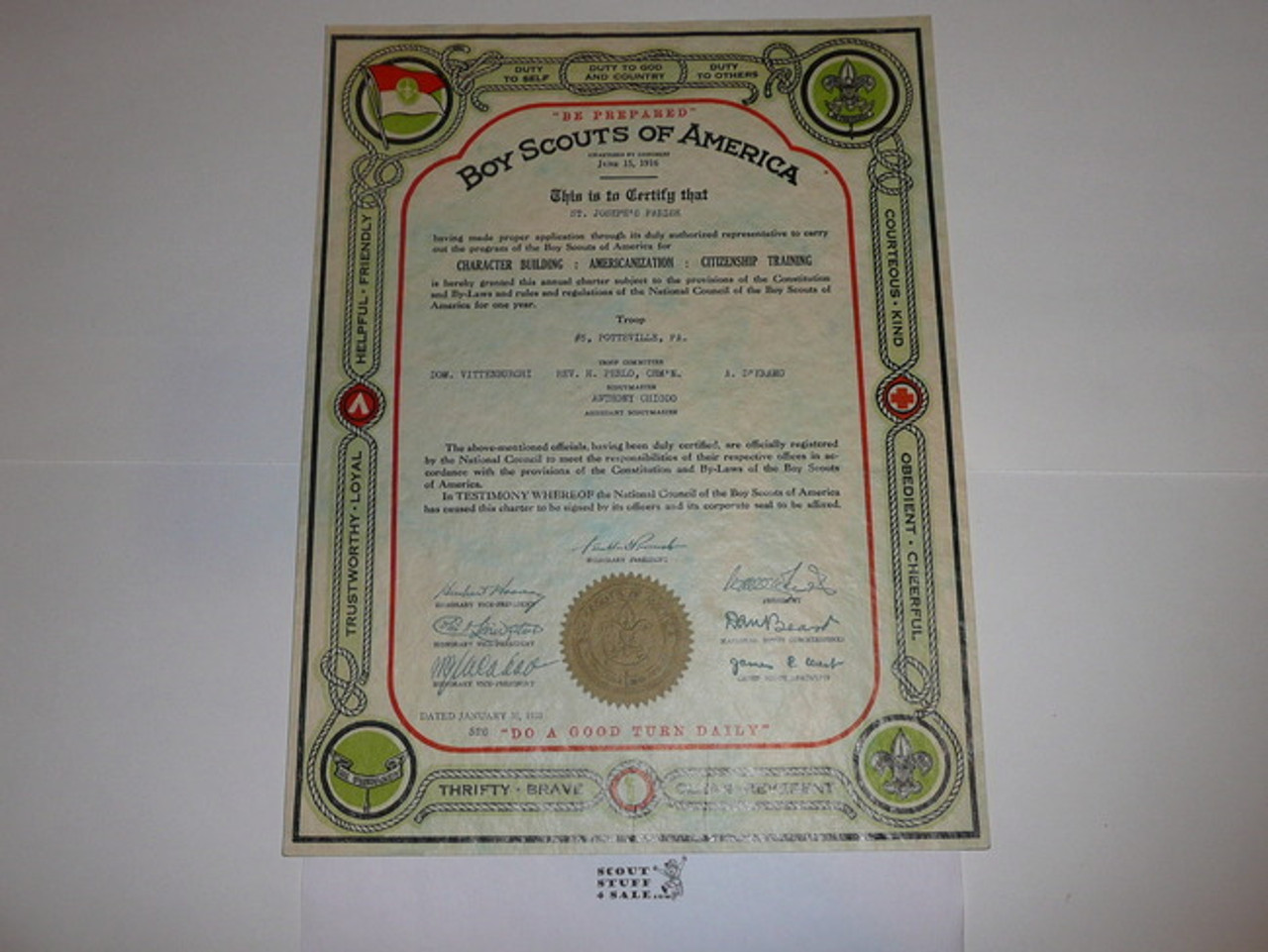 1938 Boy Scout Troop Charter, January