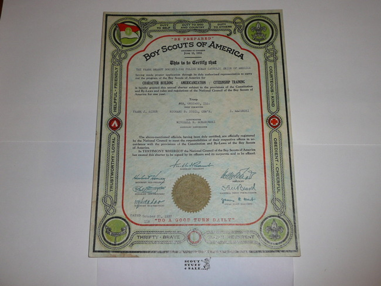 1937 Boy Scout Troop Charter, October