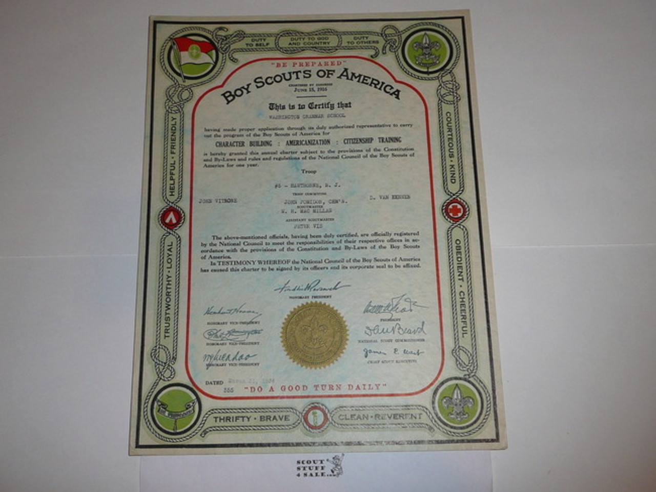 1936 Boy Scout Troop Charter, March, NJ
