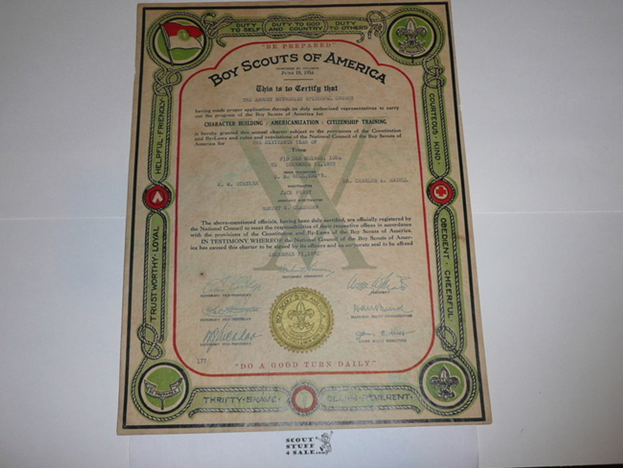 1932 Boy Scout Troop Charter, December, 15 year Veteran Troop