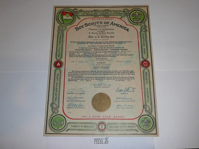 1932 Boy Scout Troop Charter, June, 5 year Veteran Troop, New York