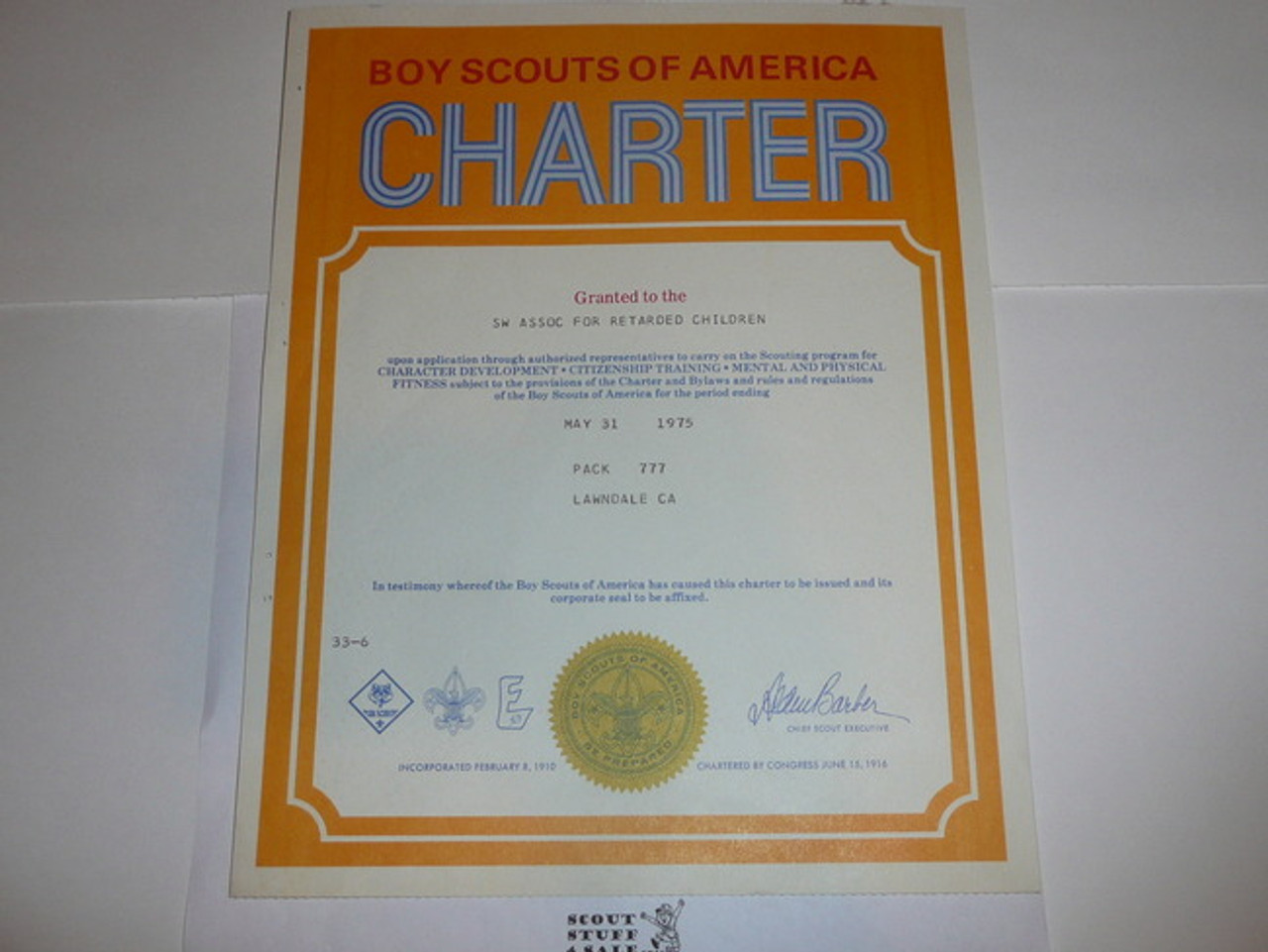 1975 Cub Scout Pack Charter, May