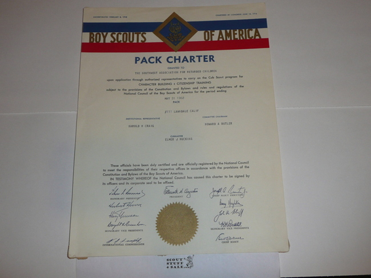 1962 Cub Scout Pack Charter, May