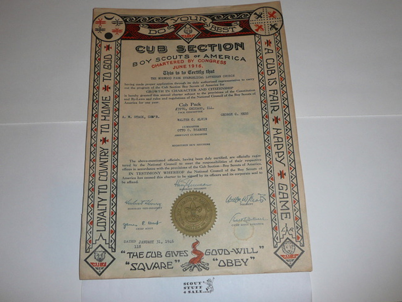 1946 Cub Scout Pack Charter, January