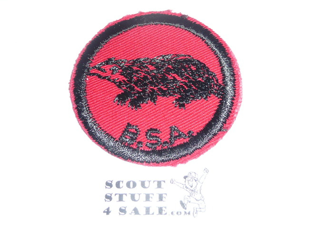 Badger Patrol Medallion, Red Twill with plastic back, 1955-1971