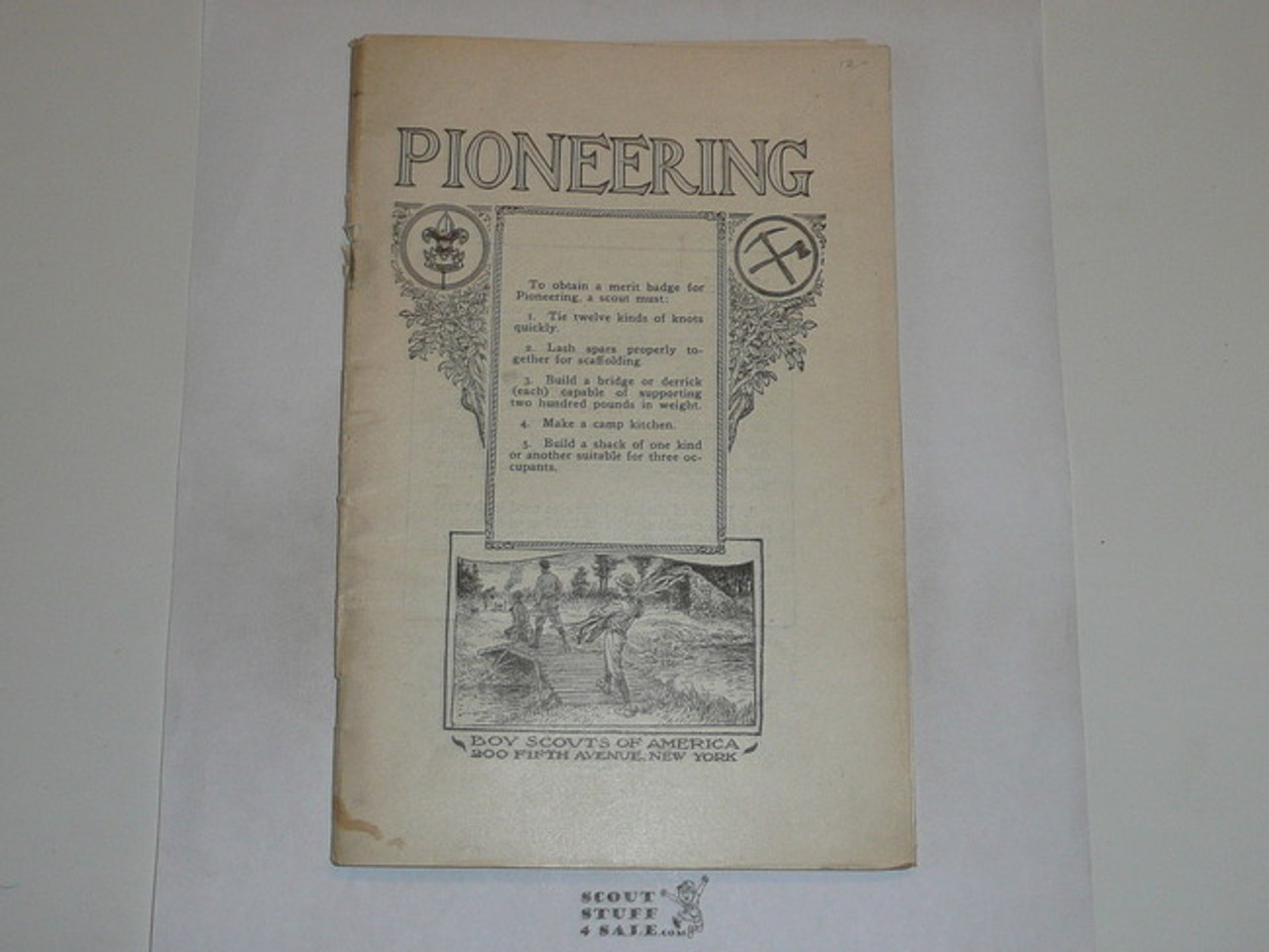 Pioneering Merit Badge Pamphlet, Type 2, White Cover, 1922 Printing