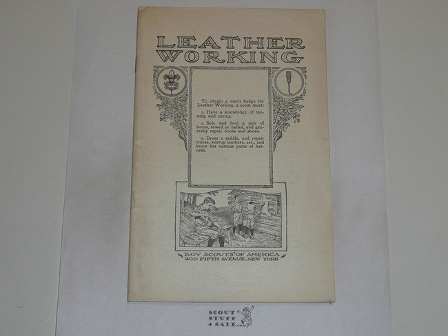 Leatherworking Merit Badge Pamphlet, Type 2, White Cover, 1923 Printing