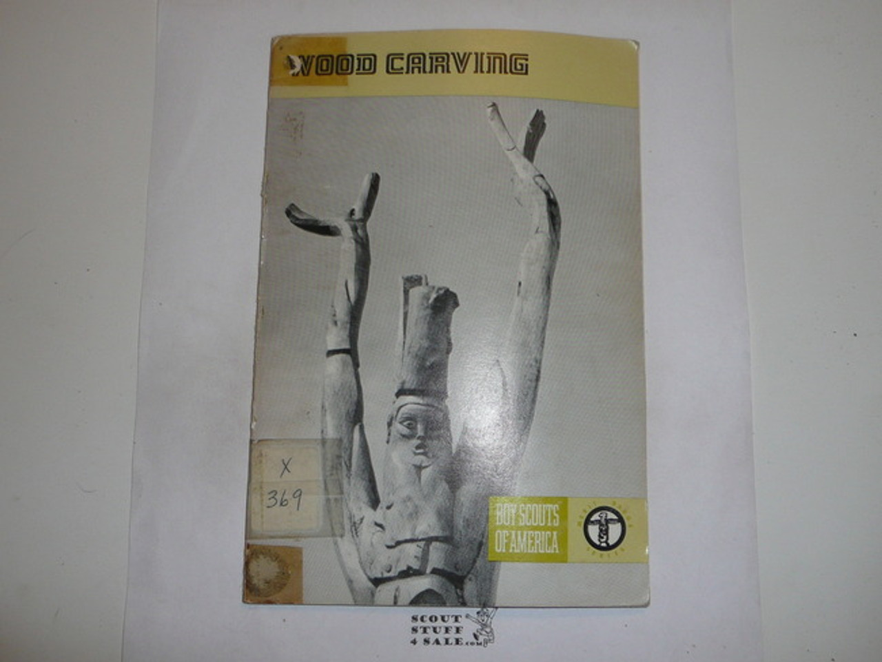 Woodcarving Merit Badge Pamphlet, Type 8, Green Band Cover, 3-77 Printing