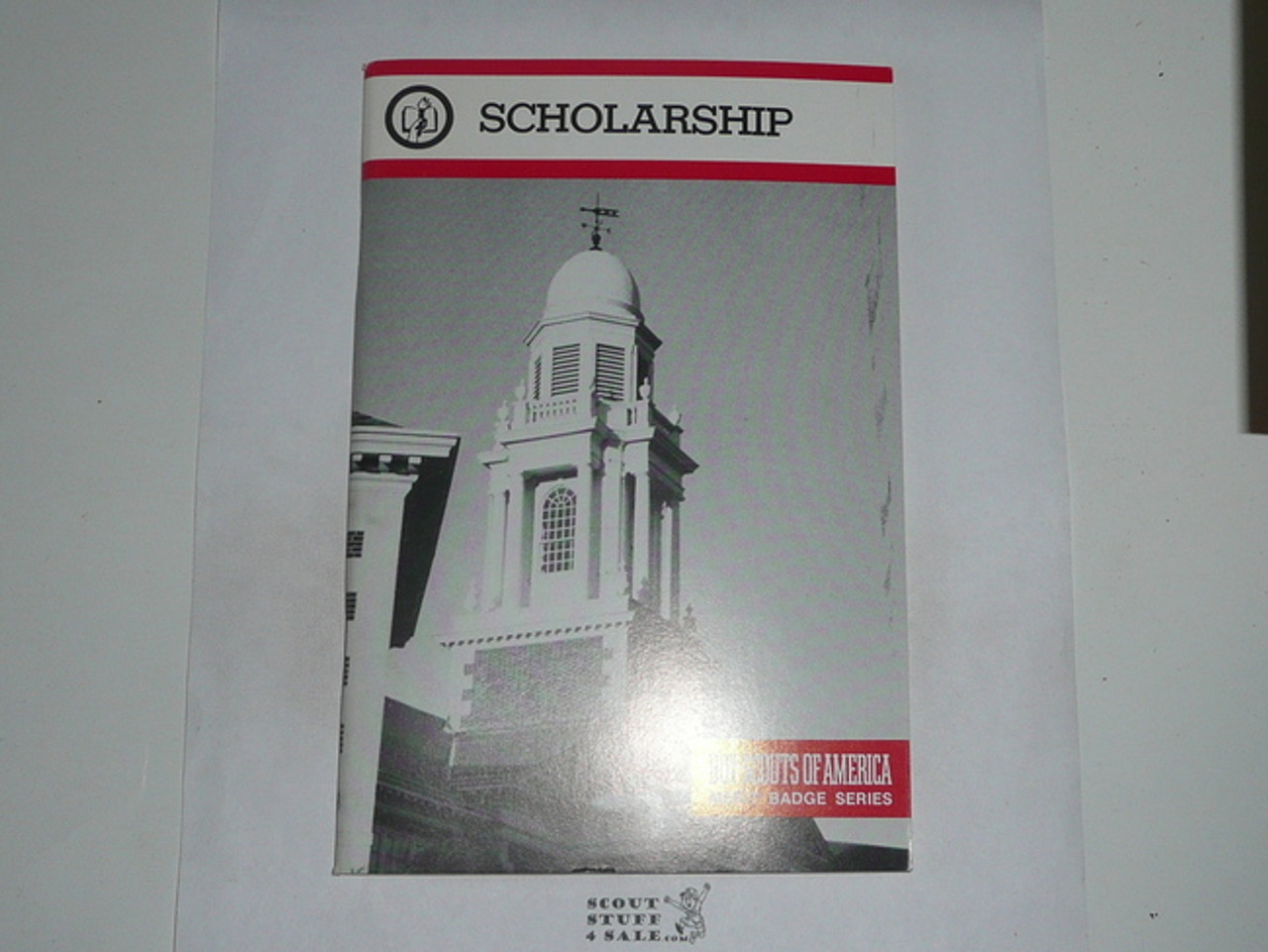 Scholarship Merit Badge Pamphlet, Type 9, Red Band Cover, 10-89 Printing