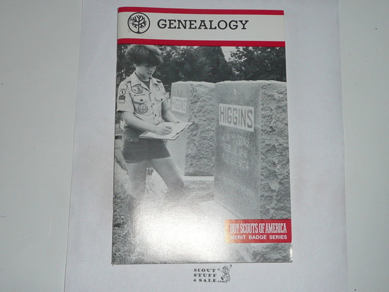 Geneology Merit Badge Pamphlet, Type 9, Red Band Cover, 6-89 Printing