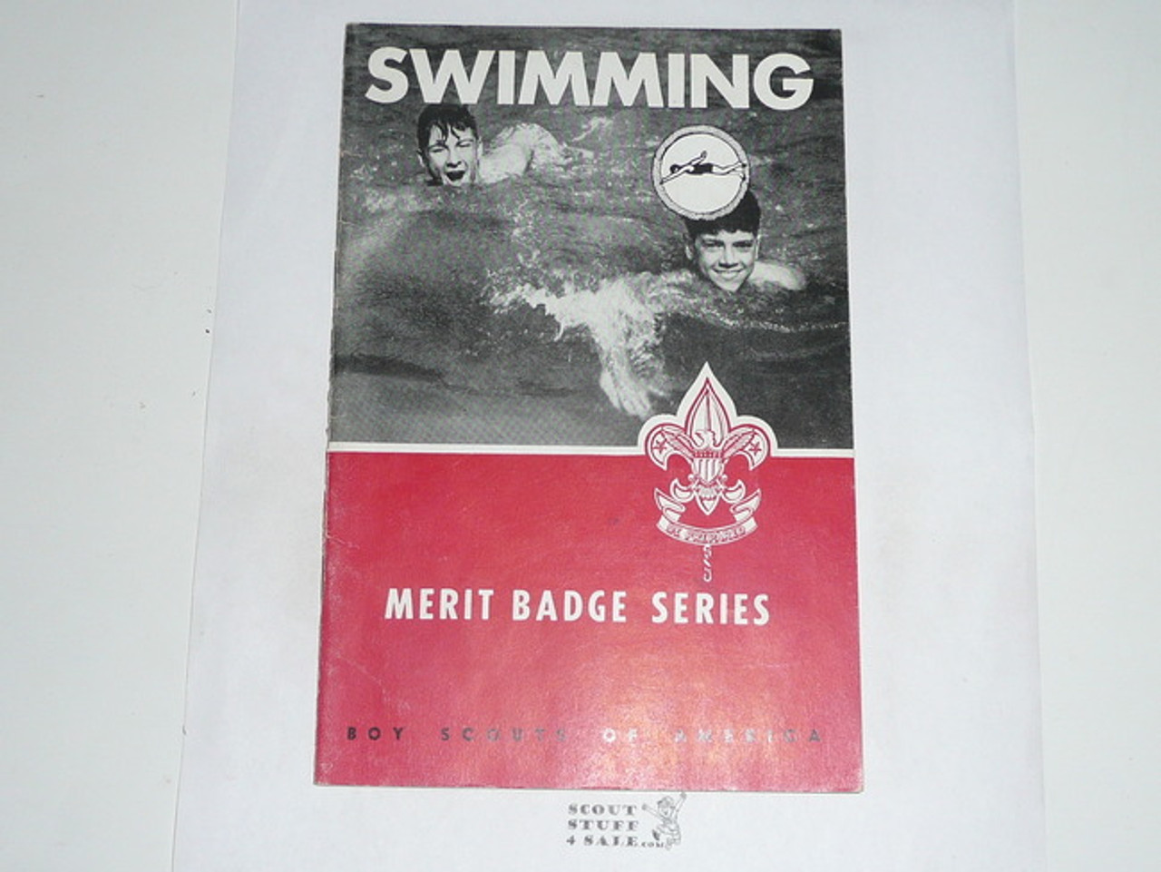 Swimming  Merit Badge Pamphlet, Type 6, Picture Top Red Bottom Cover, 2-54 Printing