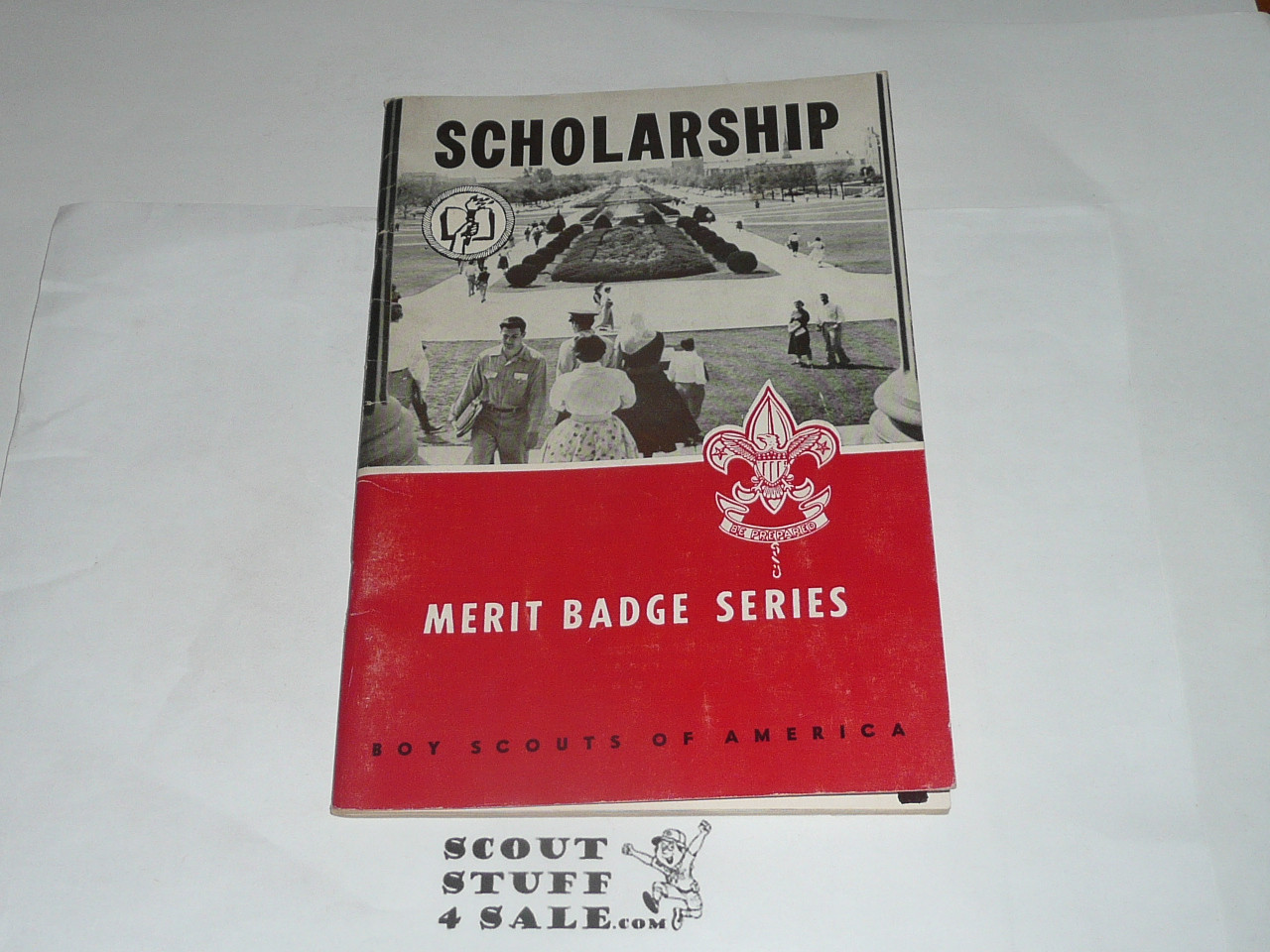 Scholarship  Merit Badge Pamphlet, Type 6, Picture Top Red Bottom Cover, 5-59 Printing