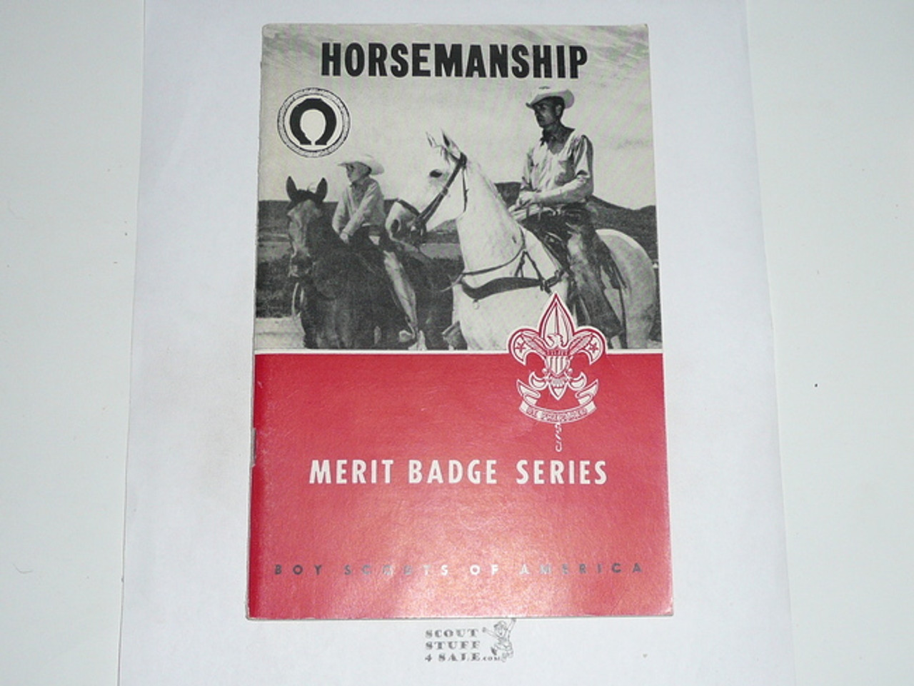 Horsemanship Merit Badge Pamphlet, Type 6, Picture Top Red Bottom Cover, 3-60 Printing