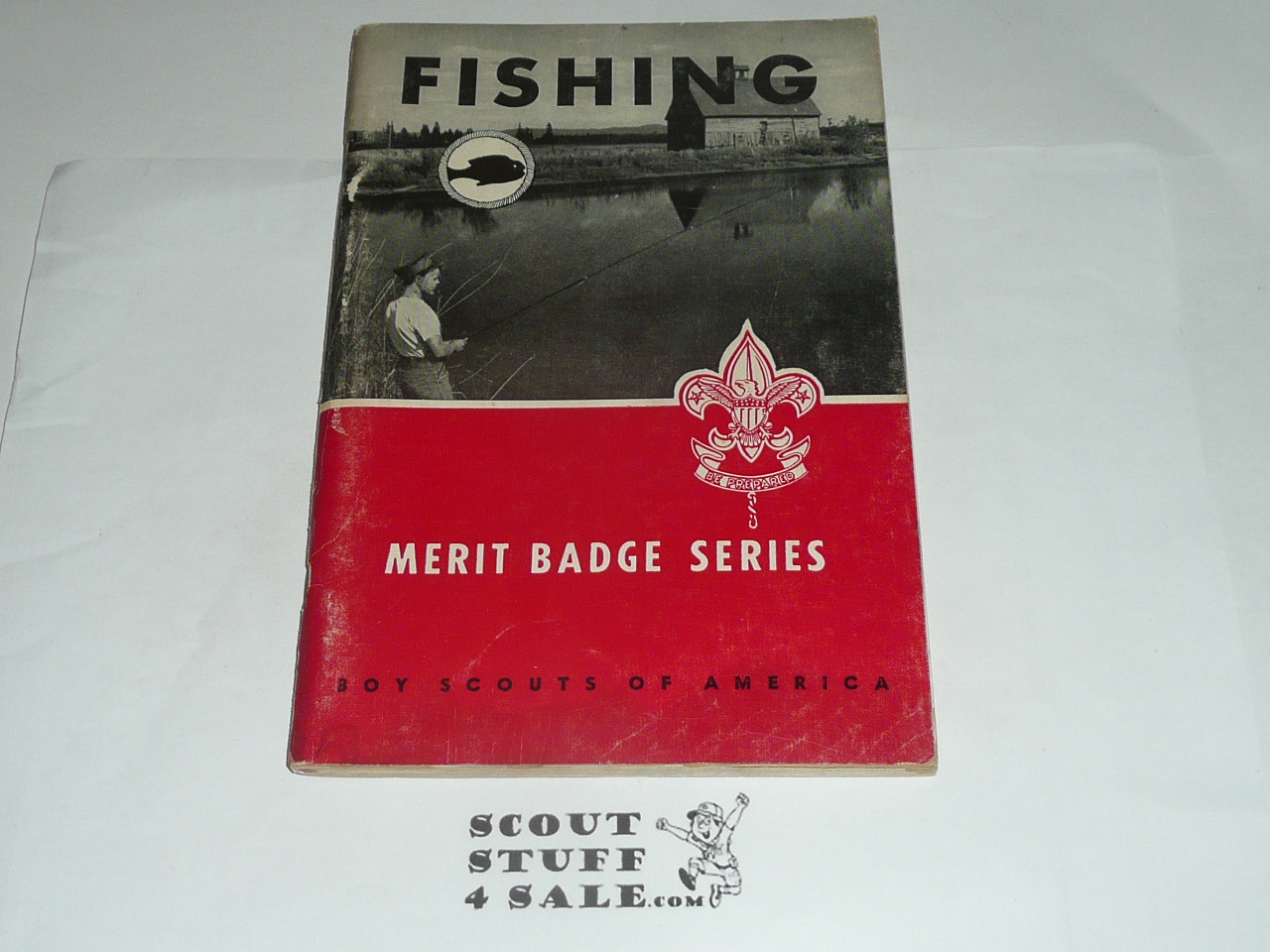Fishing Merit Badge Pamphlet, Type 6, Picture Top Red Bottom