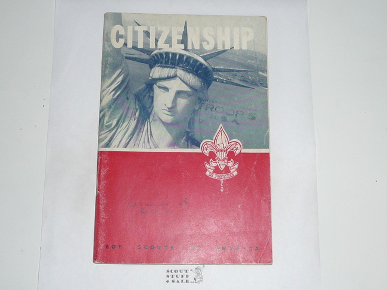 Citizenship  Merit Badge Pamphlet, Type 6, Picture Top Red Bottom Cover, 12-49 Printing, special printing for Strengthen the Arm of Liberty Campaign