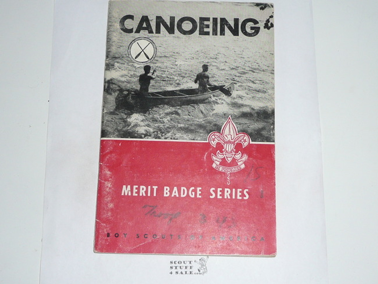 Canoeing  Merit Badge Pamphlet, Type 6, Picture Top Red Bottom Cover, 3-60 Printing