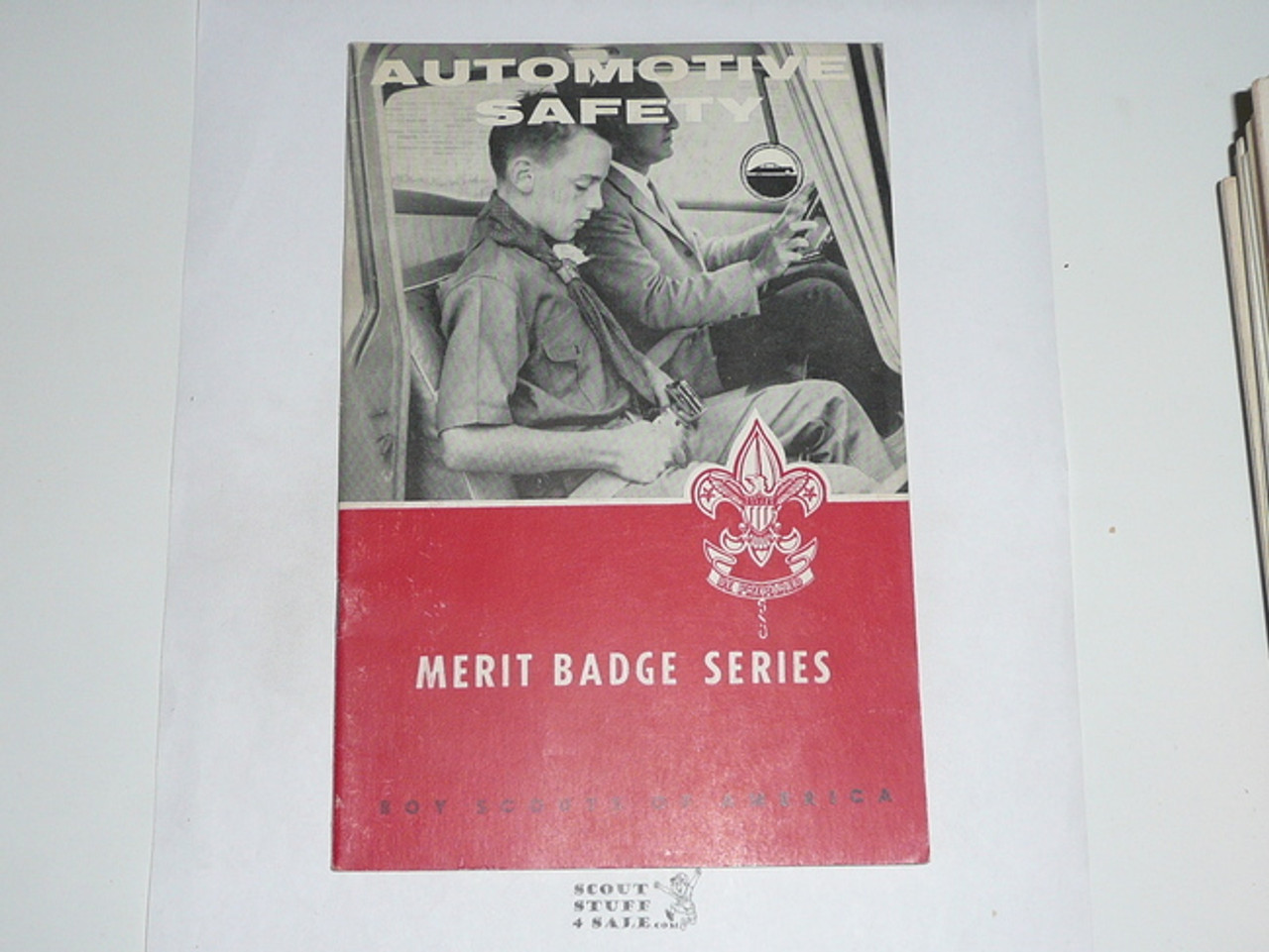 Automotive Safety Merit Badge Pamphlet, Type 6, Picture Top Red Bottom Cover, 10-62 Printing