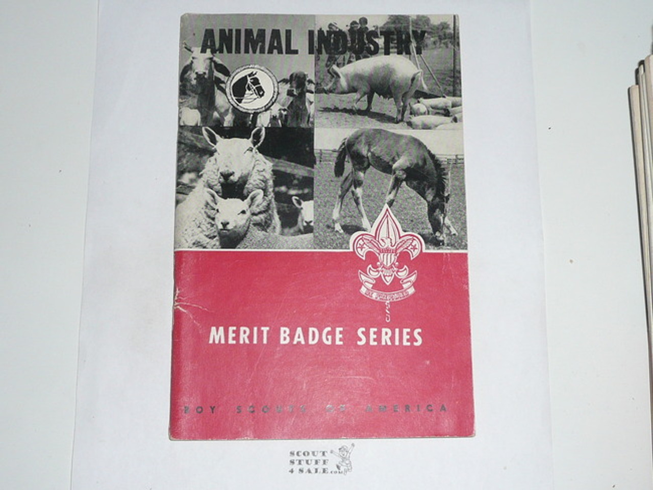 Animal Industry Merit Badge Pamphlet, Type 6, Picture Top Red Bottom Cover, 12-58 Printing