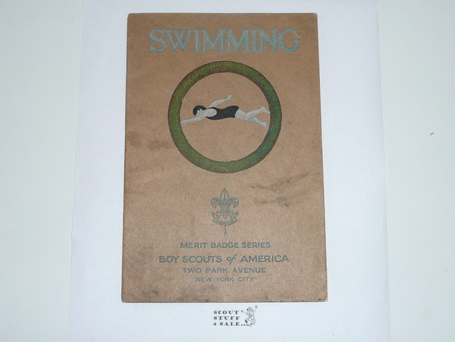 Swimming Merit Badge Pamphlet, Type 3, Tan Cover, 2-36 Printing