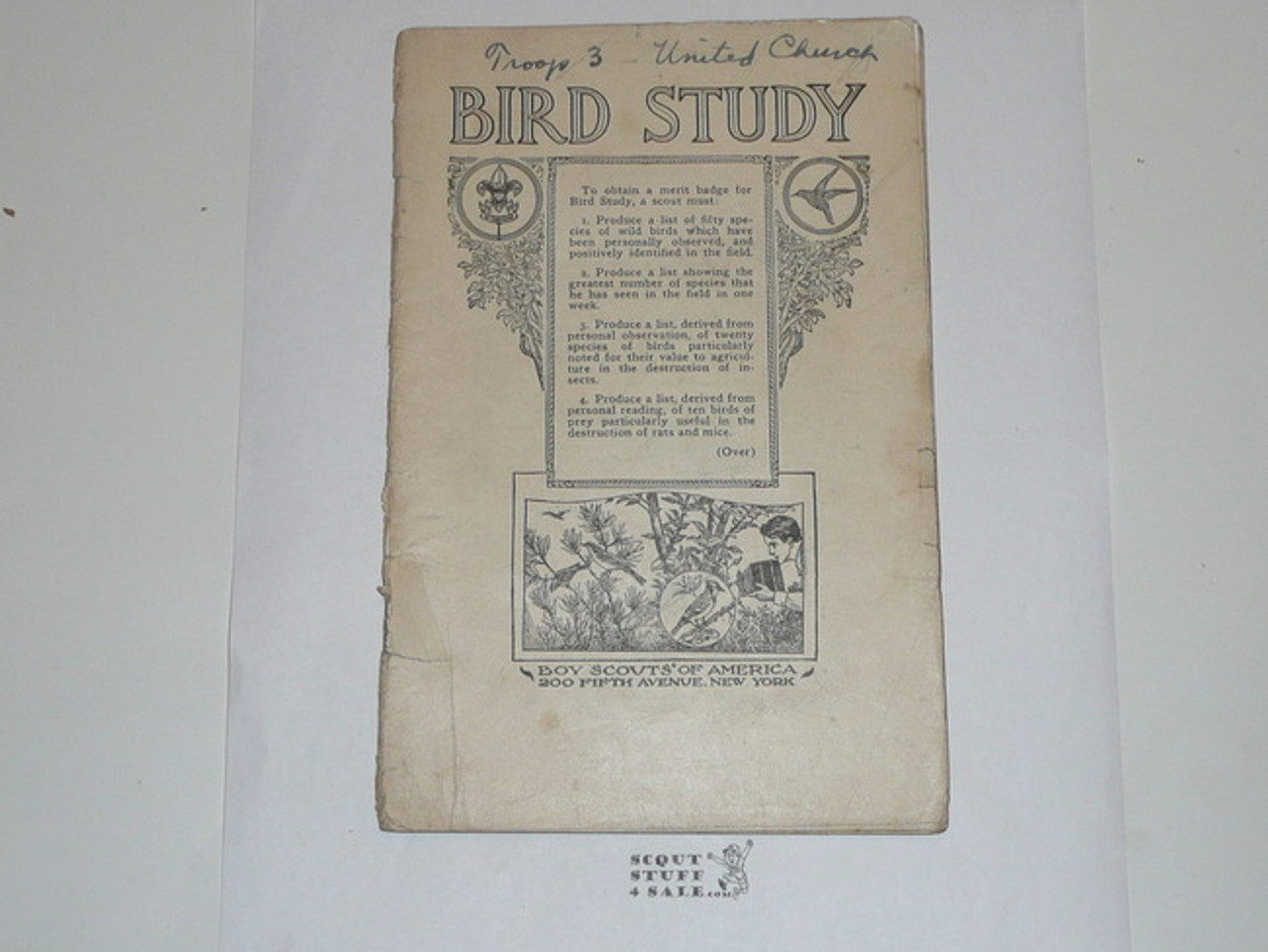 Bird Study Merit Badge Pamphlet, Type 2, White Cover, 1919