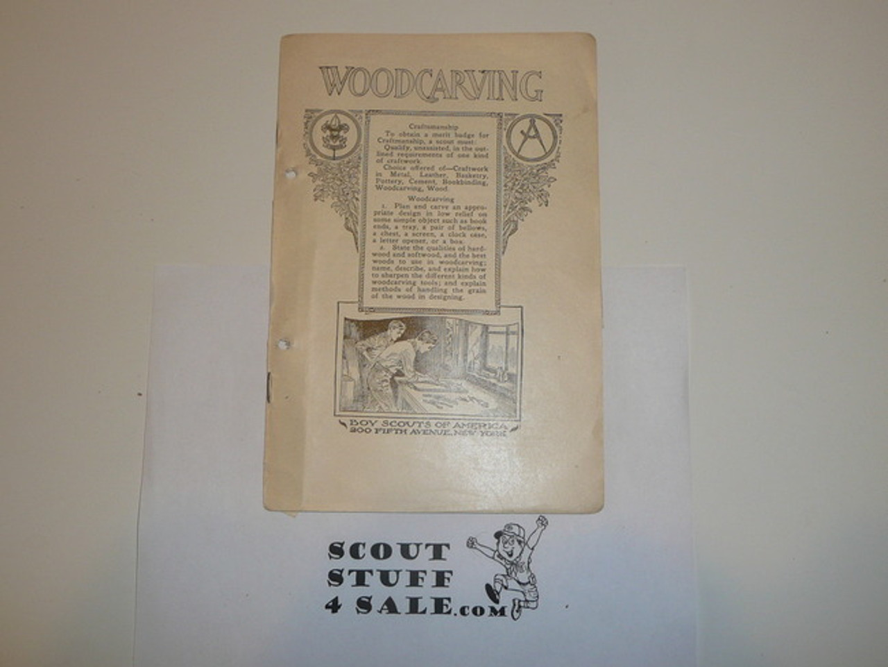 Woodcarving Merit Badge Pamphlet, Type 2, White Cover, 1922