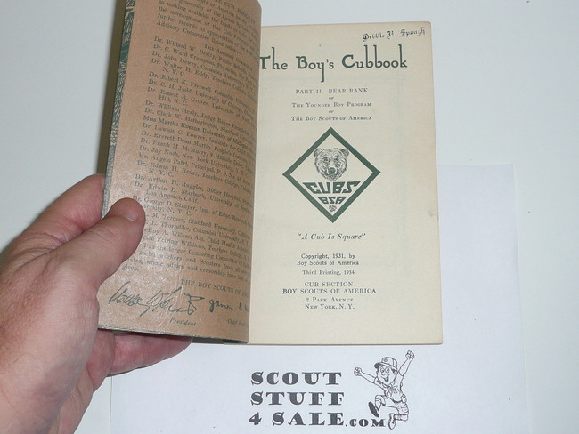 1931 Bear Cub Scout Handbook, 1934 Printing
