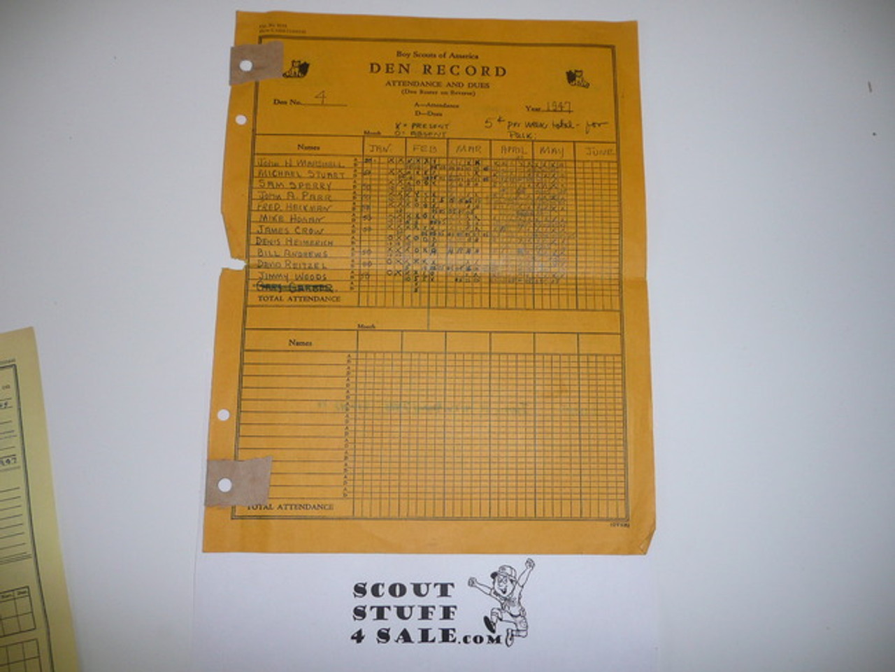 1945 Den Record Sheet, 3-45 Printing