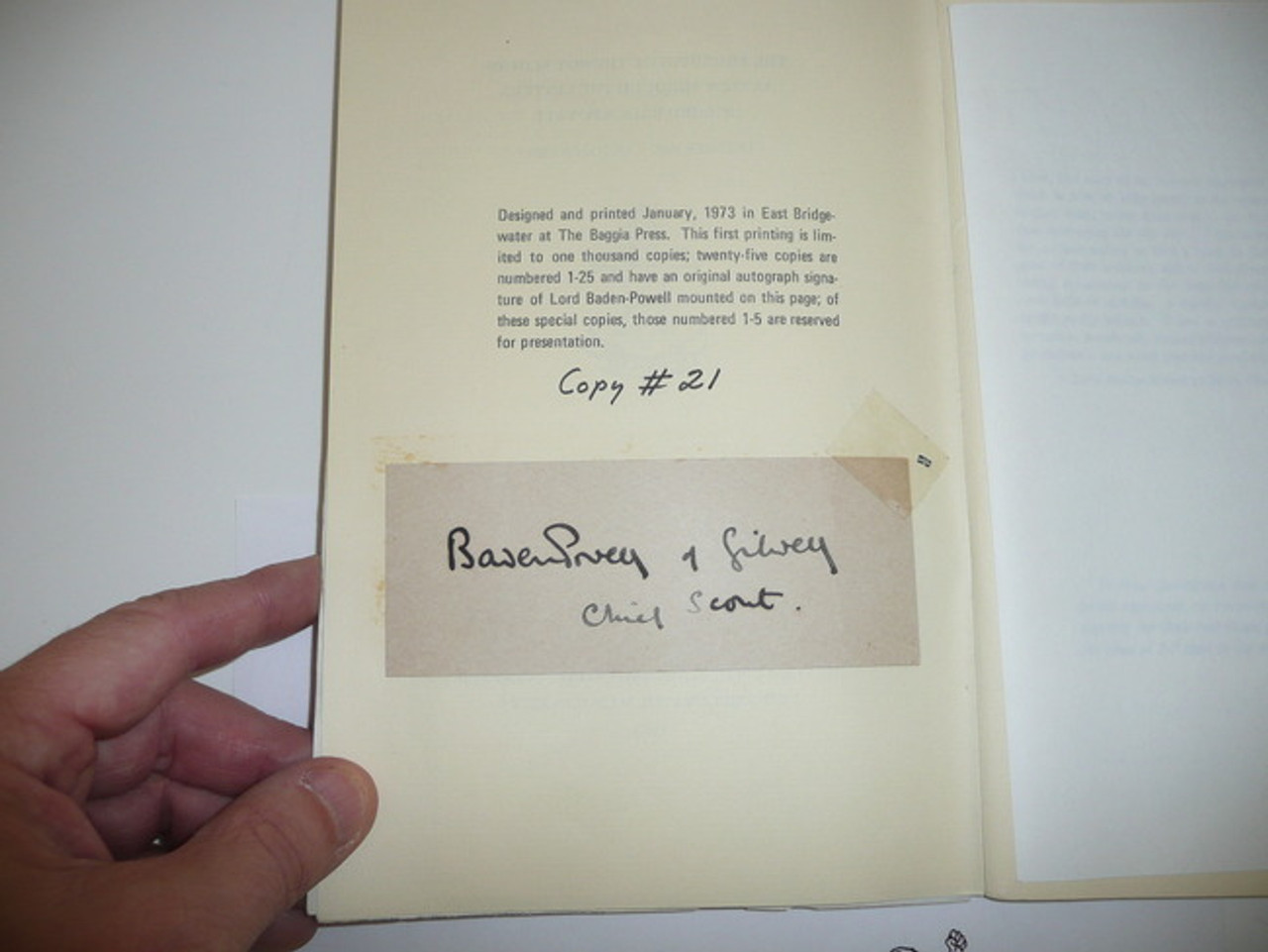 1973 The Founding of the Boy Scouts as Seen Through the Letters of Lord Baden Powell, 10-1907 Through 10-1908, Numbered Edition( #21 of 25), Includes Original Autograph of Baden Powell