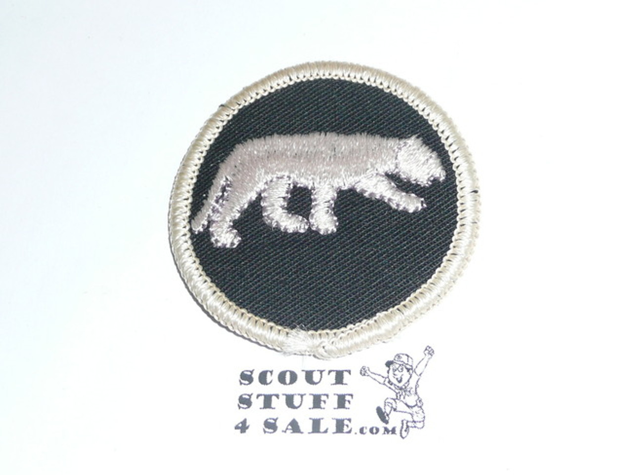 Panther Patrol Medallion, Black Twill (white outline of panther) with gauze back, 1972-1989