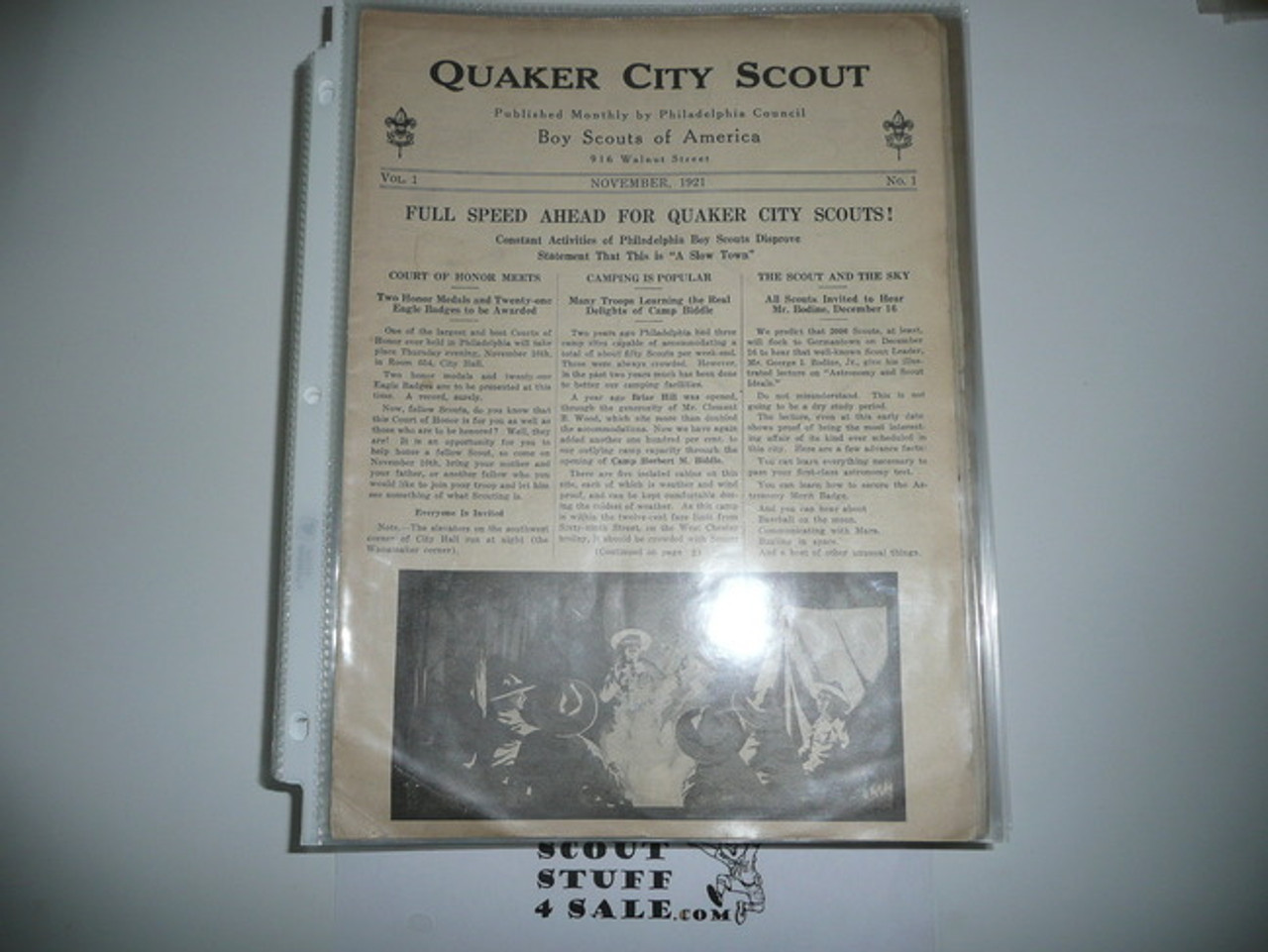 1921-1932 37 Issues of the Quaker City Scout, Monthly Newsletter of Philadelphia Council, Tons of Early Scout, Camp, and Early Order of the Arrow Historical Information, A Few Duplicates Included, Most in Mint Condition