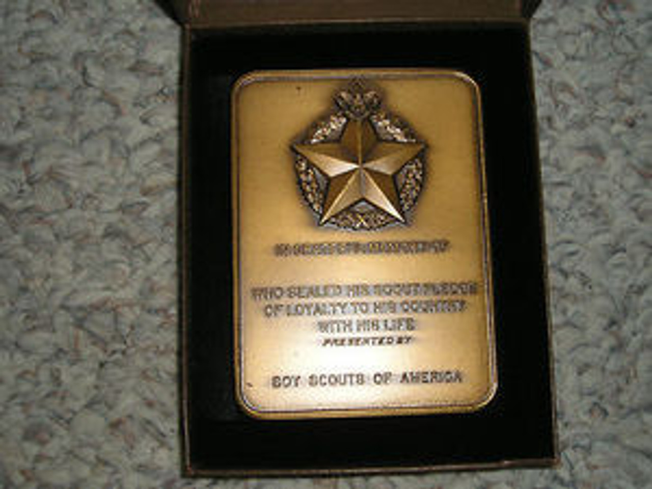 Bronze WWII Grave Marker for Scouts Who Were Killed on Duty  - In Original Box