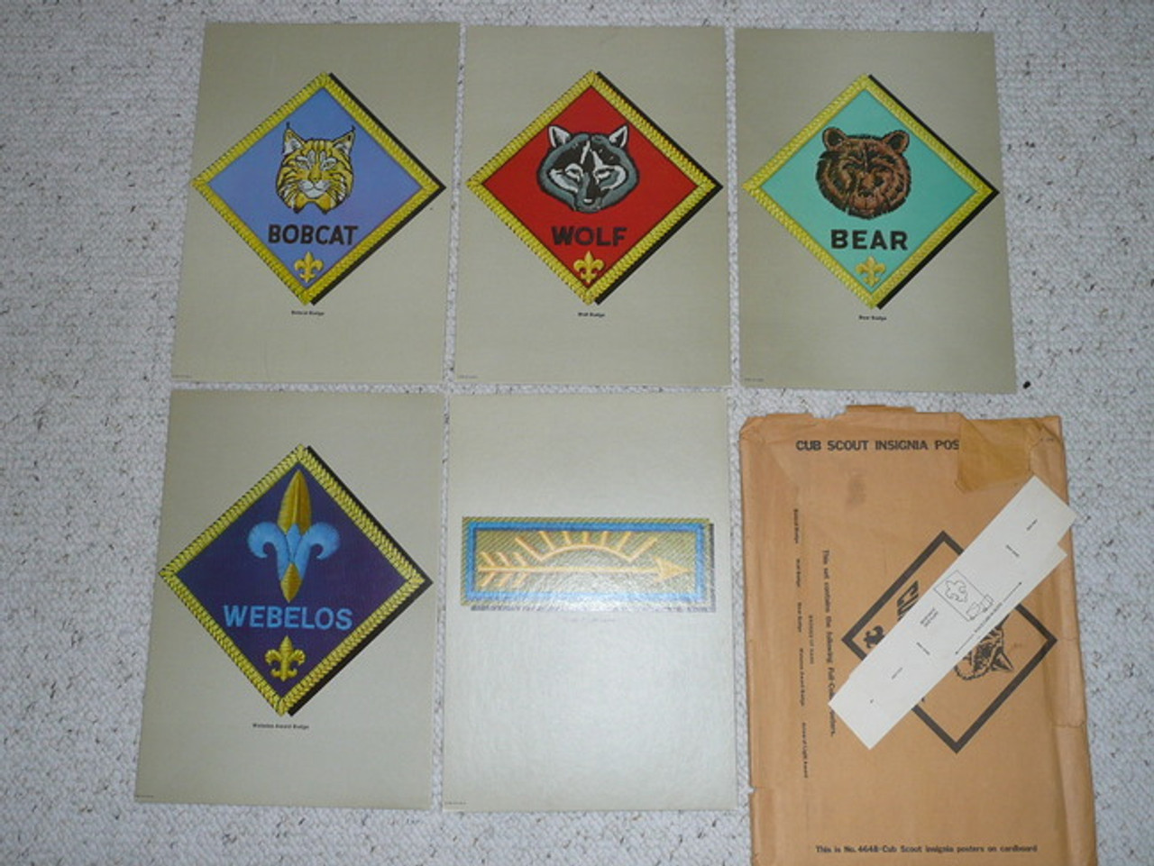 1960's 9x12 Cardboard Displays of Cub Scout Ranks Set, Unused