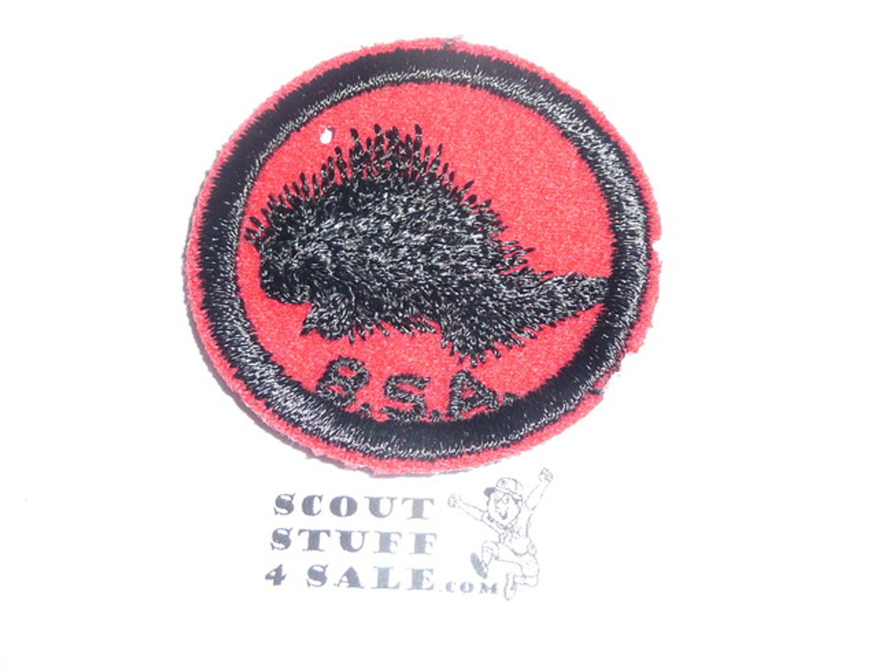 Porcupine Patrol Medallion, Felt w/BSA & Solid Black Ring back, 1933-1939, 1 small moth hole