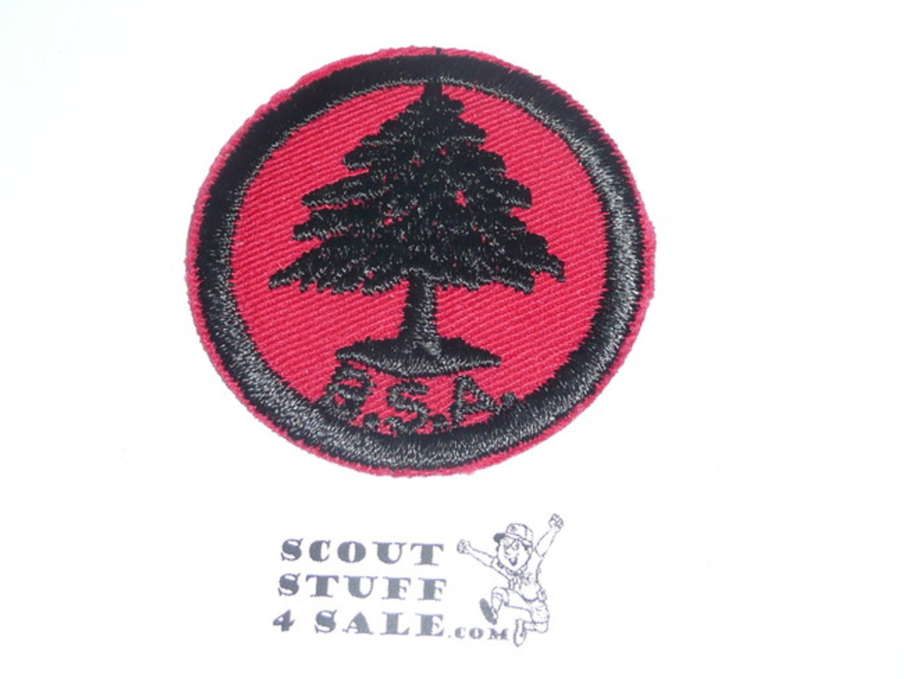 Pine Tree Patrol Medallion, Red Twill with plastic back, 1955-1971