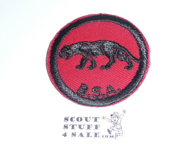 Panther Patrol Medallion, Red Twill with plastic back, 1955-1971
