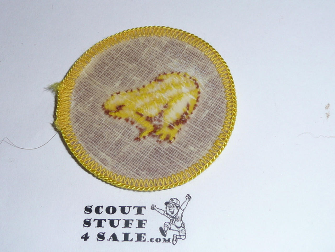 Frog Patrol Medallion, Brown Twill with plastic back, 1972-1989