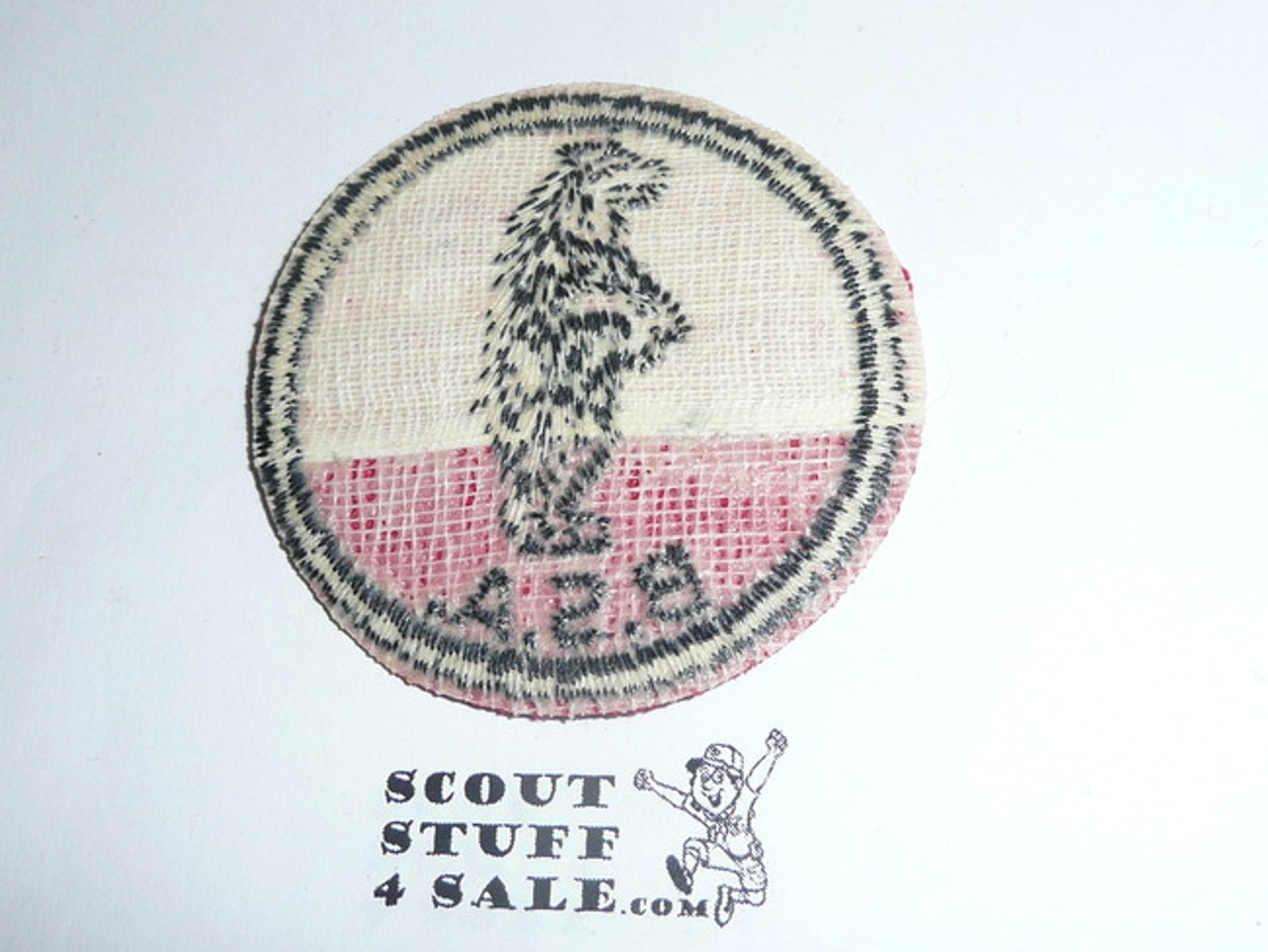 Black Bear Patrol Medallion, Red Twill with gum back, 1955-1971