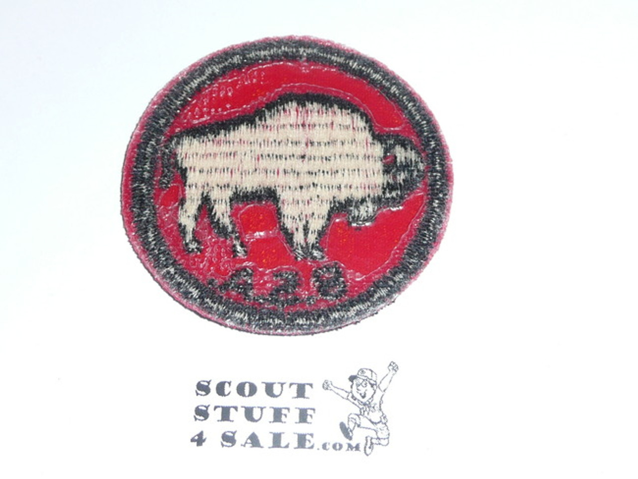 Bison Patrol Medallion, Red Twill with plastic back, 1955-1971