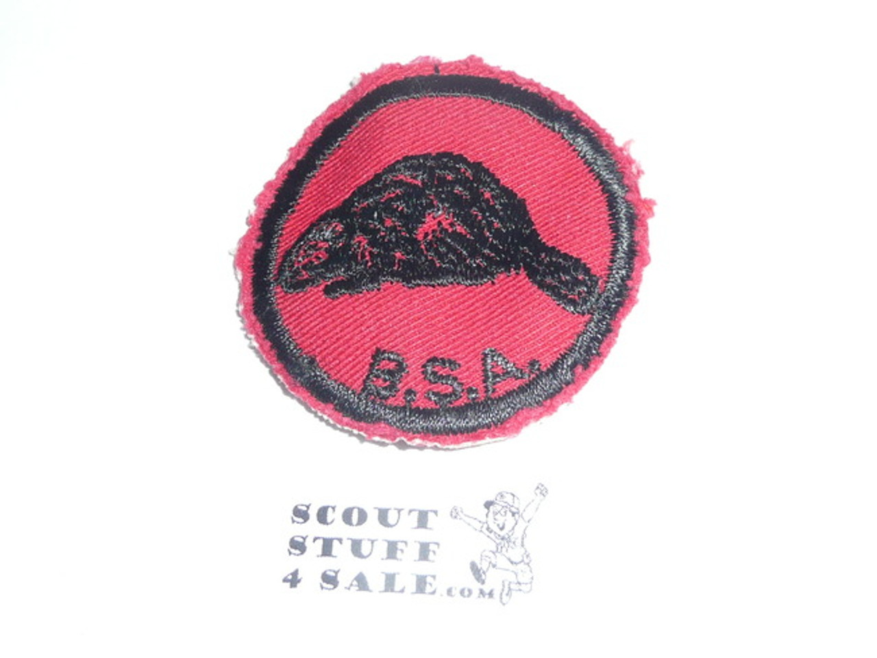 Beaver Patrol Medallion, Red Twill with gum back, 1955-1971, used