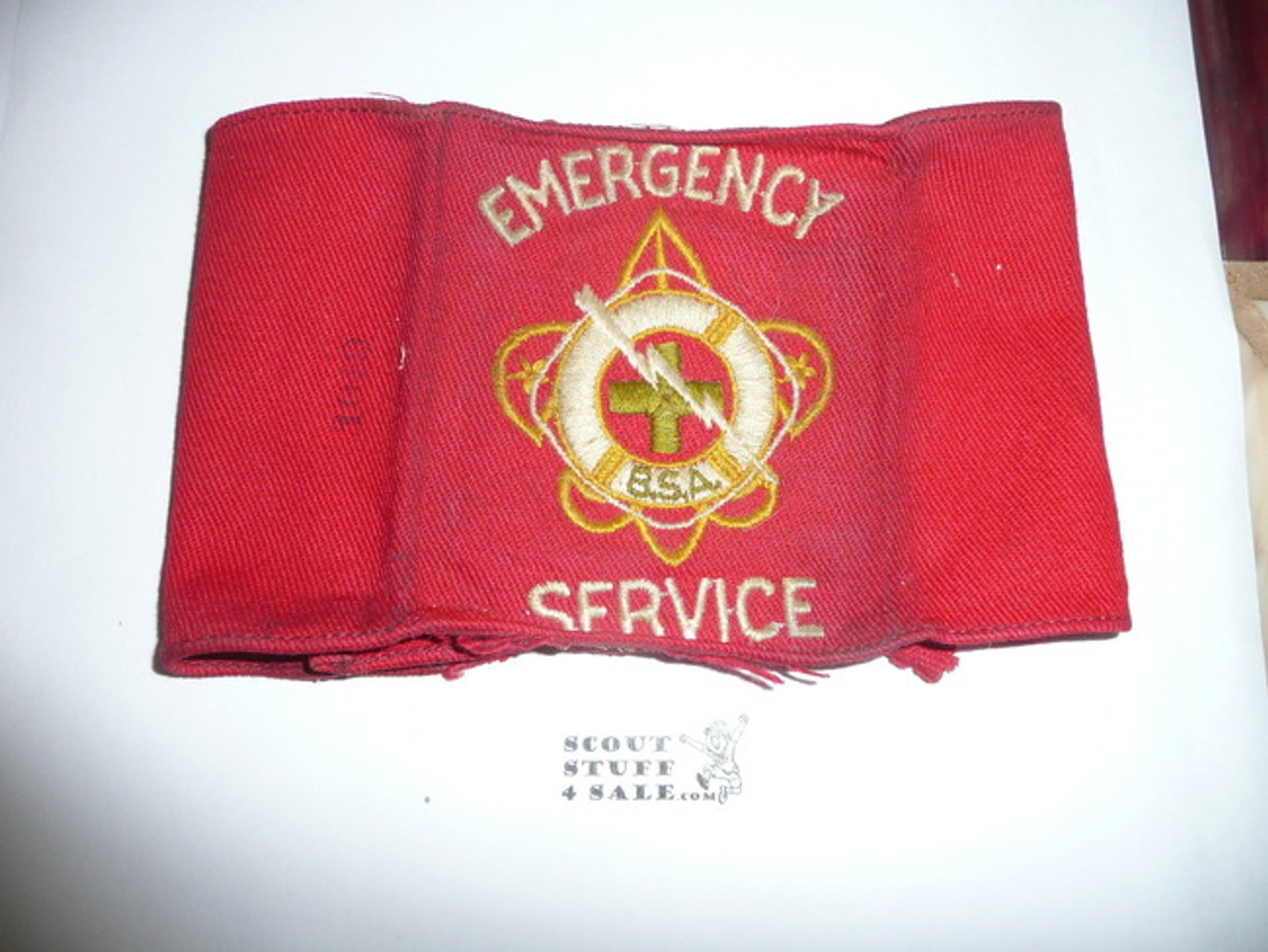 BSA Emergency Service  Armband (White Letters) - Wrap Style - Well used