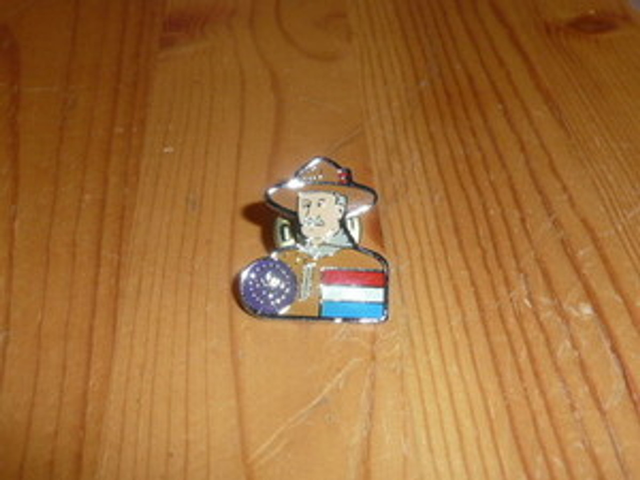 Baden Powell Bust Pin W/French Flag and World Scouting Emblem Pin - Scout