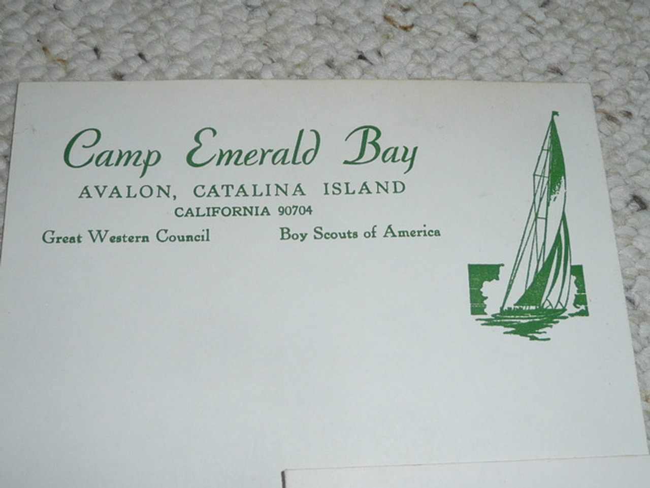 Great Western Council, 1970's Camp Emerald Bay Stationary and Envelope