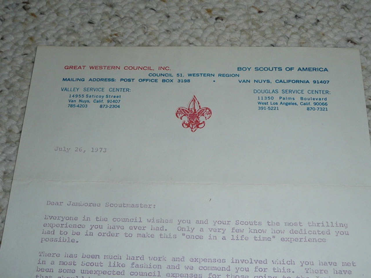 Great Western Council, 1973 Letter on Council Stationary #2