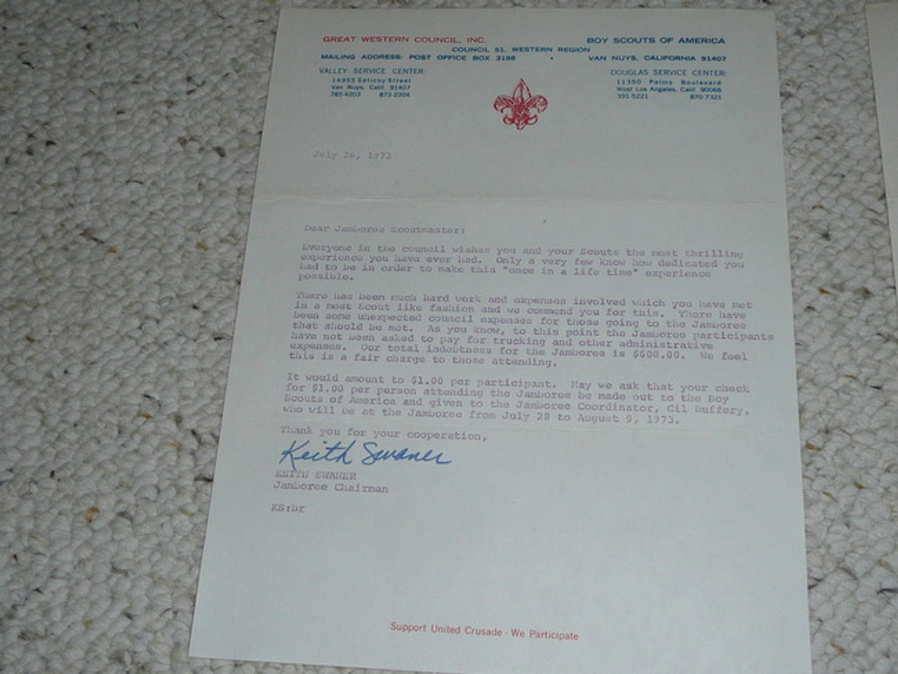 Great Western Council, 1973 Letter on Council Stationary #2