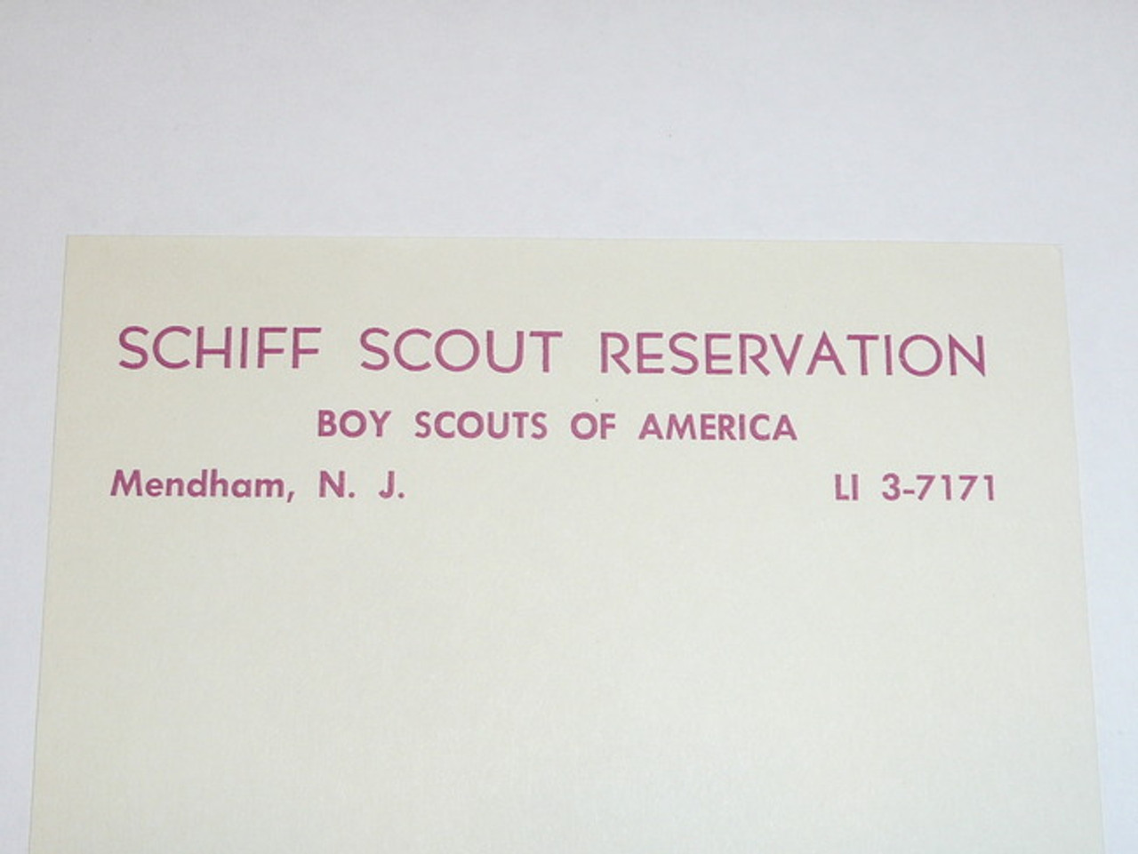 Schiff Scout Reservation, Piece of Note Paper