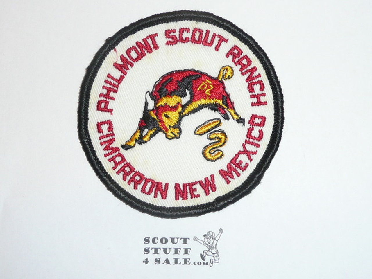 Philmont Scout Ranch, White Twill Round Bull Patch, Gauze Back