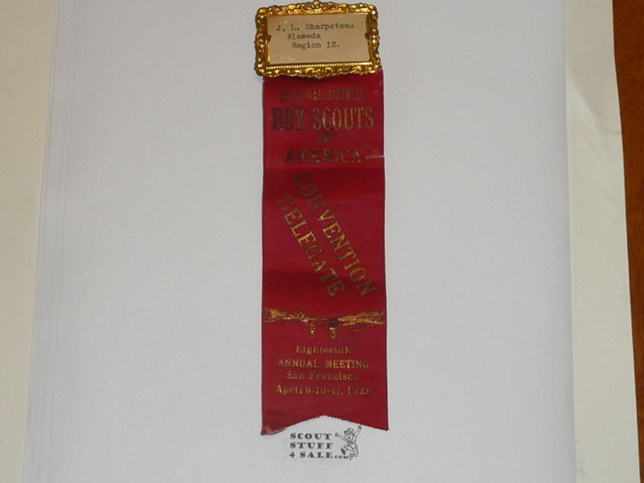 1928 Boy Scout National Meeting Delegate Ribbon