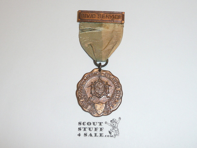 Old Atlantic City Boy Scouts of America Civic Service Medal, Ribbon Faded and Worn