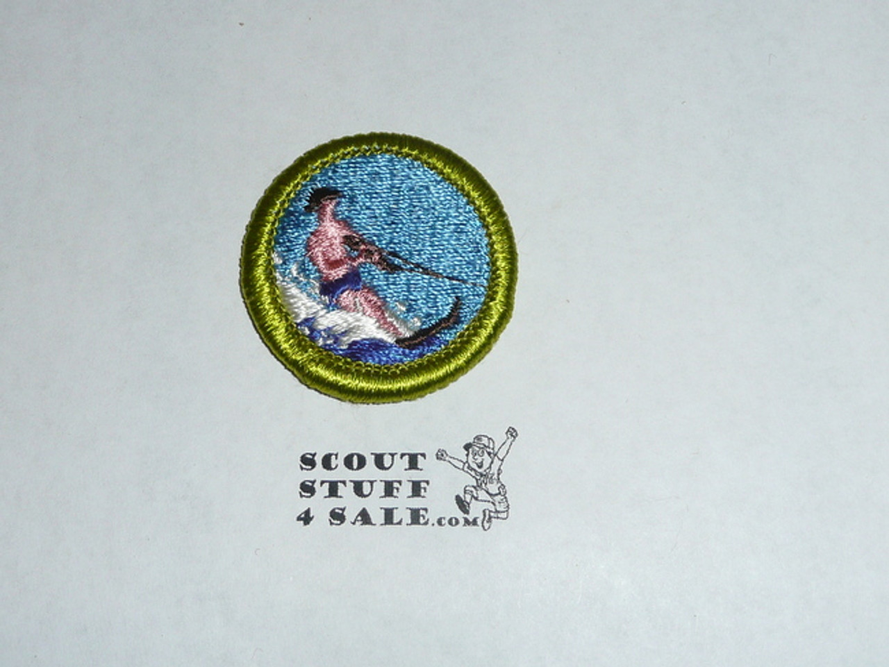 Water Skiing (no life jacket) - Type H - Fully Embroidered Plastic Back Merit Badge (1972-2002)